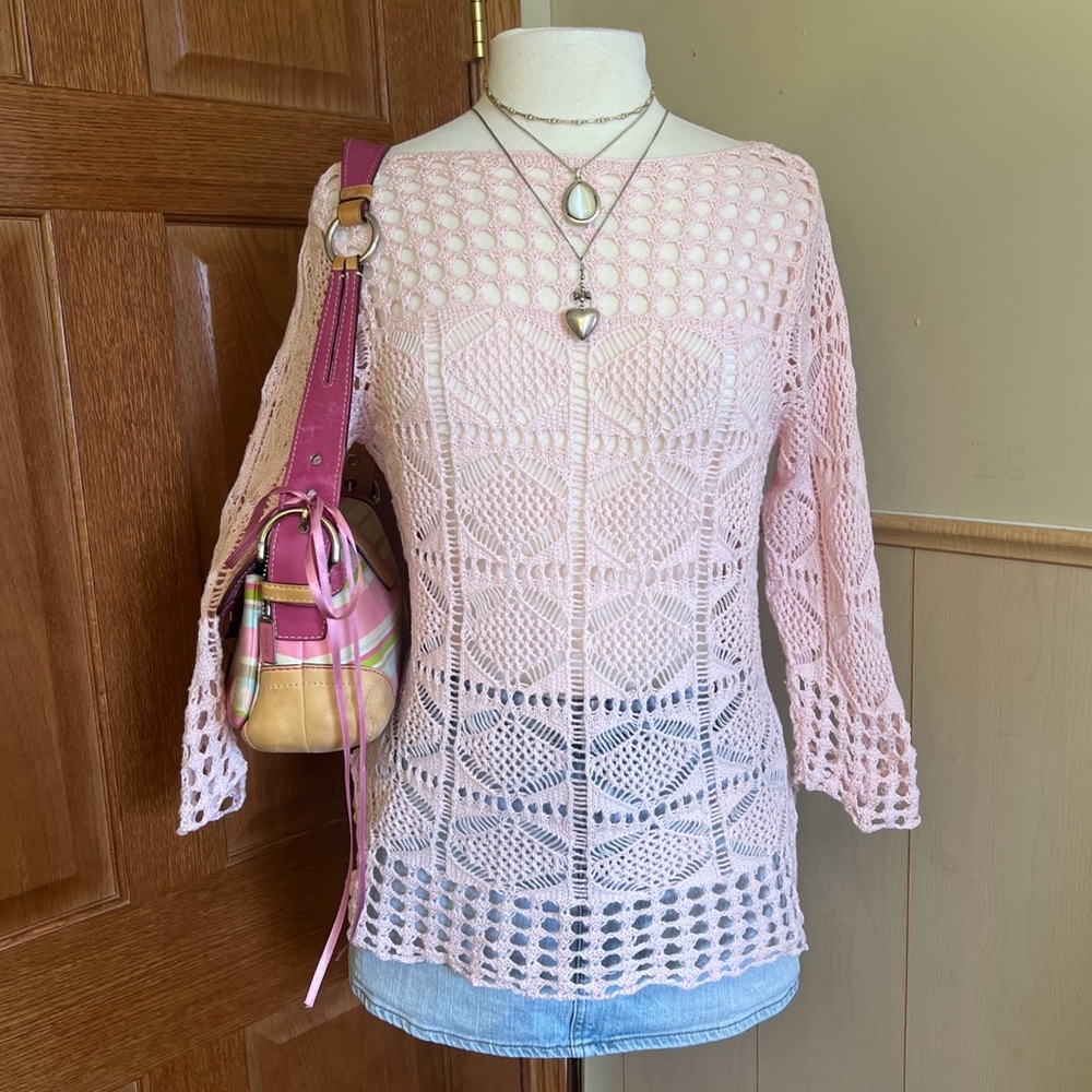 Pink Crochet Knit Top